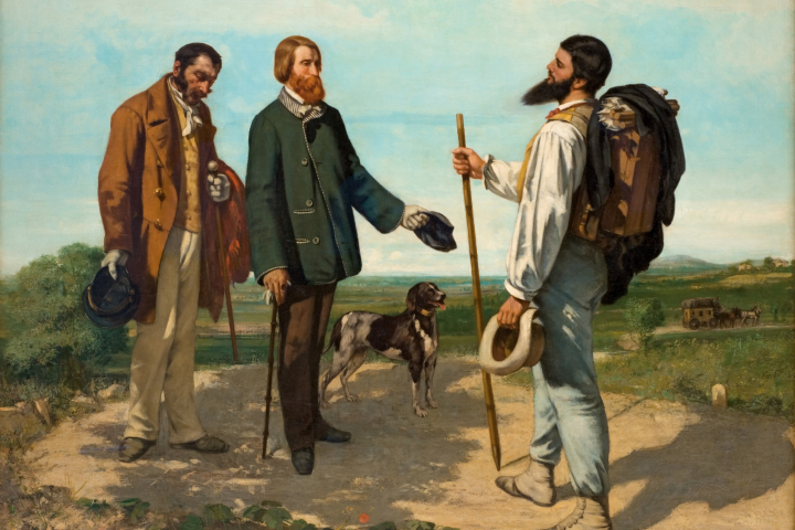 Gemälde mit drei Wanderern in Landscjaft